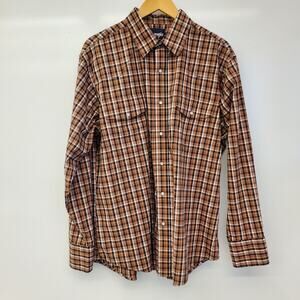 Wrangler Western Shirt Pearl Snap Long Sleeve Plaid Shirt Cowboy XL